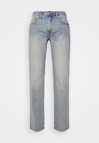 Lyseblå denimjeans med rett snitt, med fem lommer, frontknappelukking og subtil fading på lårene.