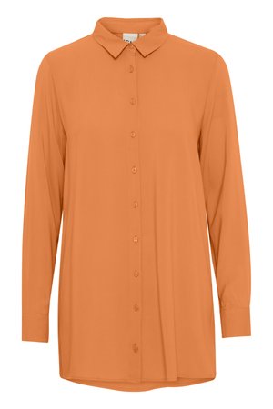 Oranje overhemd met lange mouwen, knoopsluiting, een klassieke kraag en een licht afgeronde zoom.