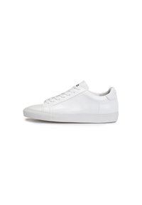 Baskets en cuir blanc avec un bout arrondi, semelle en caoutchouc plate et design à lacets. Présentent une finition de couture minimale et un petit logo.
