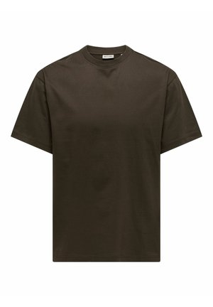 Barna, rövid ujjú, pamutból készült póló. Kerek nyakkivágással és laza szabással rendelkezik, sima, matt textúrával.