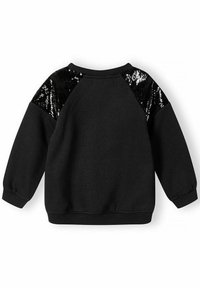 Svart sweatshirt med långa ärmar, ribbad manschett och nederkant, samt blanka svarta paljetter på axlarna. Enkel, avslappnad passform.