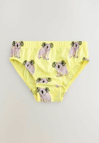 Boyshorts gialli in cotone con un motivo di koala in rosa e nero. Presentano una vita elastica e una texture morbida.