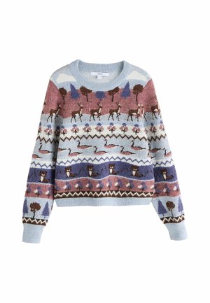 Next, CREW NECK LONG SLEEVE KNITTED JUMPER - Striktrøje - blue animal scene