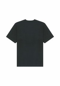 T-shirt en coton noir uni à manches courtes, col rond, présenté à plat avec le dos visible sur fond blanc.