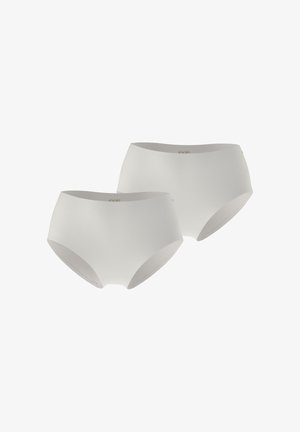 Bragas hipster de mezcla de algodón blanco con un diseño liso y sin costuras y una cintura ancha. Incluye dos pares en el conjunto.