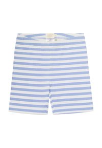 Gestreepte zwemboxers met afwisselend lichtblauwe en witte horizontale strepen, van zachte stof en met een elastische tailleband.
