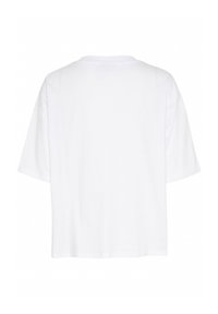 T-shirt blanc à manches courtes en coton, avec une coupe décontractée, un col rond et une texture lisse, sans motifs ni embellissements.