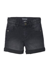 Sorte denimshorts med en falmet effekt, som har oppbrettede kanter, frontlommer og klassisk knappestenging. Holdbart stoff.