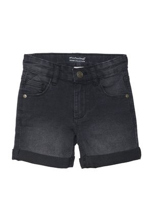 Sorte denimshorts med en falmet effekt, som har oppbrettede kanter, frontlommer og klassisk knappestenging. Holdbart stoff.