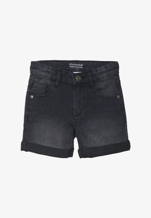 Juodi džinsiniai šortai su išblukusiu efektu, su sukamu rankogaliu, priekinėmis kišenėmis ir klasikiniais mygtukais. Patvari medžiaga.