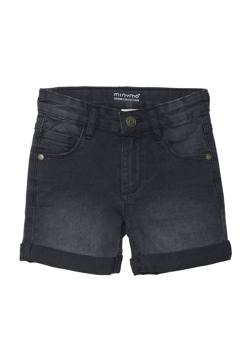 Sorte denimshorts med en falmet effekt, som har oppbrettede kanter, frontlommer og klassisk knappestenging. Holdbart stoff.
