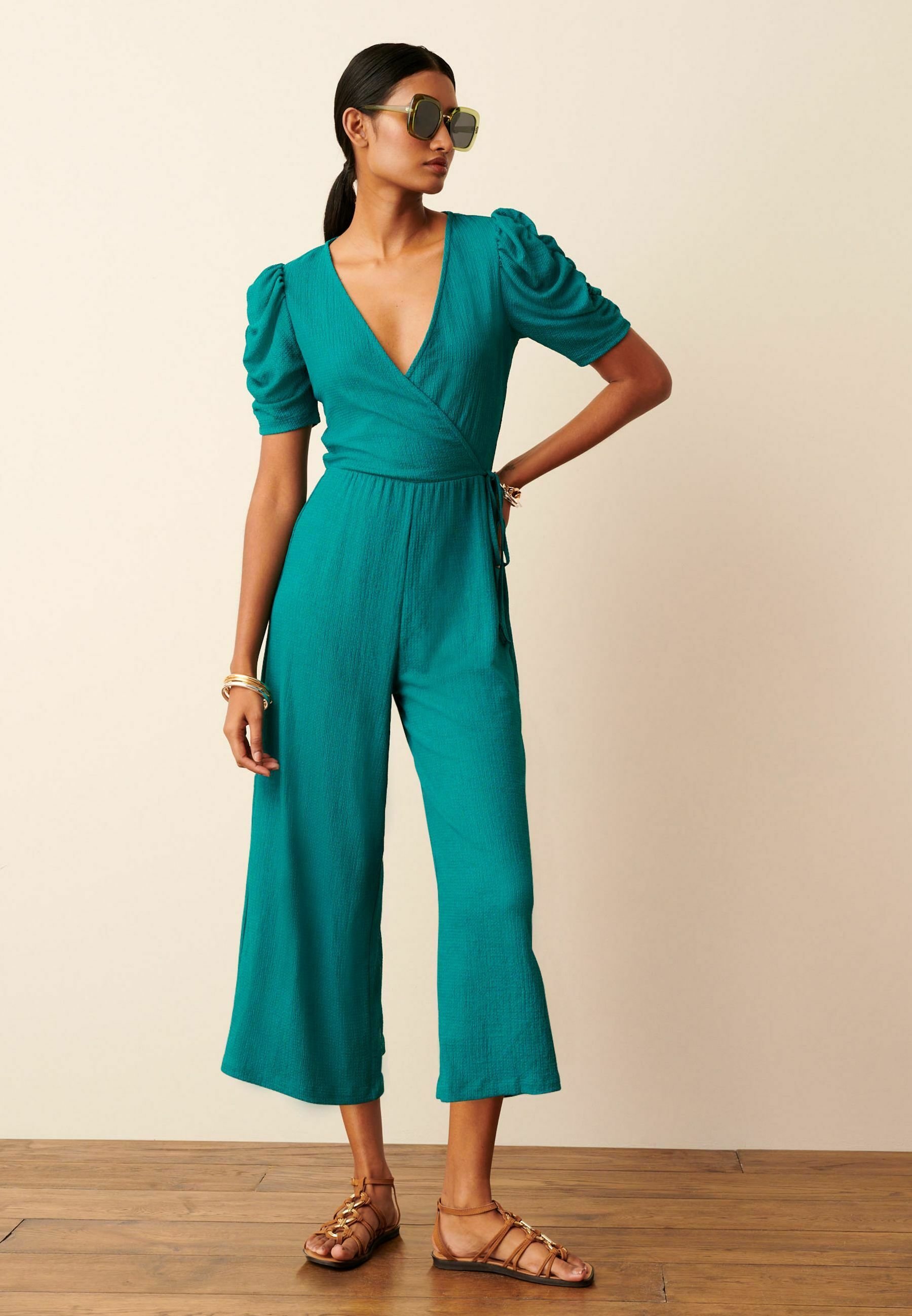 Next VNECK SHORT SLEEVE PETITE Jumpsuit teal blue/blau Zalando.ch
