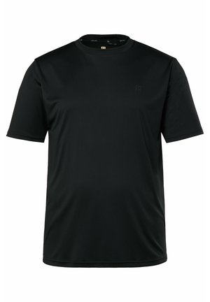 T-shirt nera a maniche corte realizzata in tessuto morbido e leggero con collo rotondo. Presenta un logo minimale sul petto e una vestibilità comoda.