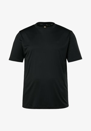 T-shirt nera a maniche corte realizzata in tessuto morbido e leggero con collo rotondo. Presenta un logo minimale sul petto e una vestibilità comoda.
