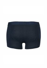 Navy blue men's boxer briefs with a soft fabric, featuring a branded waistband and a snug fit, designed for comfort and support.