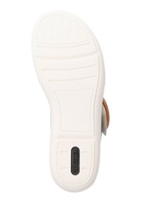 Schuhsohle mit strukturiertem Muster, aus Gummi mit weißem Grund und schwarzem Akzent; beinhaltet das Markenlogo "remonte."