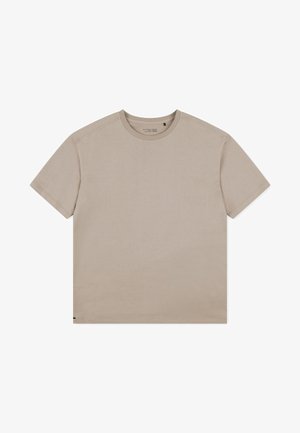 Lichtbeige t-shirt met korte mouwen gemaakt van zachte katoen. Kenmerkt zich door een ronde hals en een ontspannen pasvorm, met minimale stiksels en zonder patronen.