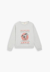 Grijze sweatshirt met een ronde afbeelding van een galopperend paard en tekst in het rood. Ribgebreide manchetten en halslijn, gemaakt van zachte stof.