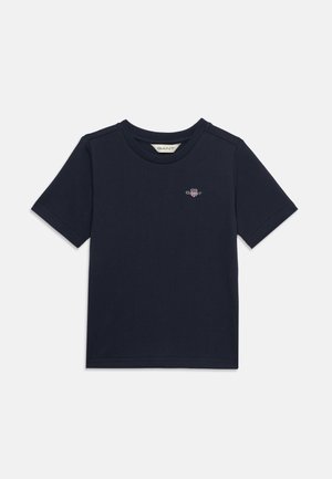T-shirt in cotone blu navy a maniche corte con scollo rotondo e piccolo logo GANT ricamato sul petto sinistro.