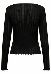 Svart långärmad topp med ribbad textur, med en scalloped nederkant och subtila mönster. Tillverkad av ett elastiskt, bekvämt material.