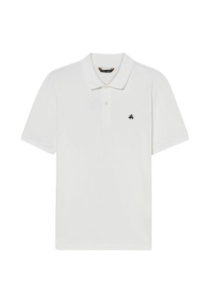 Witte polo shirt van katoen, met een klassieke kraag, korte mouwen en een klein marineblauw logo op de linkerborst.