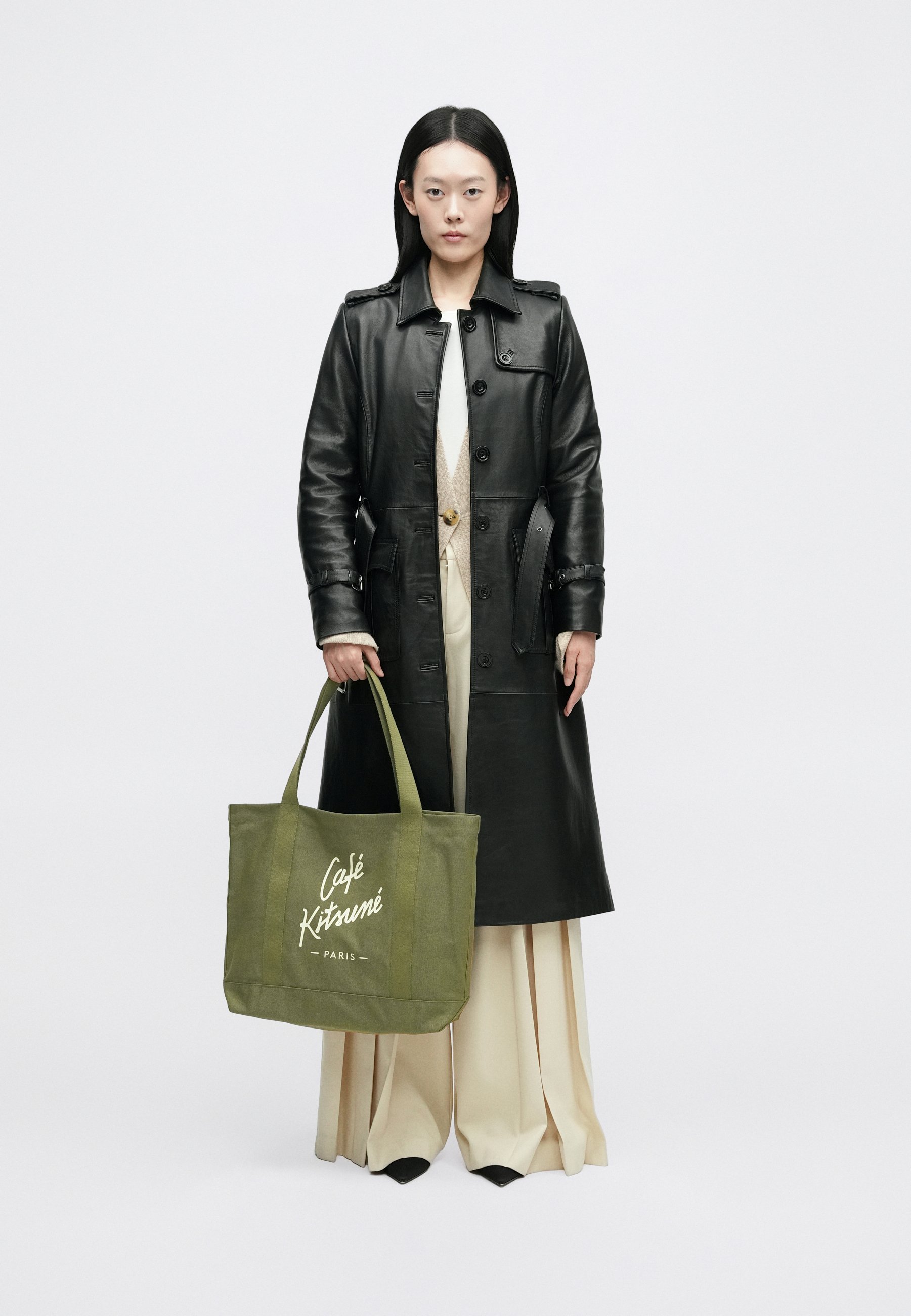 Café Kitsuné TOTE - Tote bag - dark khaki/khaki - Zalando.co.uk