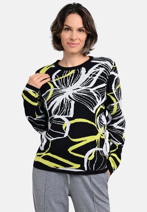 MIT BLÜTENMUSTER - Strickpullover - black lime