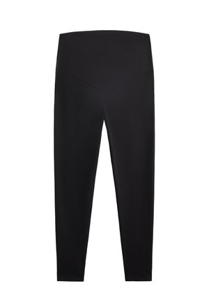 Svarta leggings med hög midja, slät struktur och figurnära design. Lämpliga för träning, passar för olika aktiviteter.