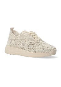 Schnürsneaker in Elfenbein mit einem komplizierten Wirbmuster, strukturiertem Stoff und einer leichten, flexiblen Sohle für Komfort.