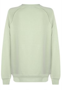 Ljusgrön sweatshirt med rund hals, långa ärmar och ribbade muddar och nederkant. Slät yta med sydda detaljer på axlarna.