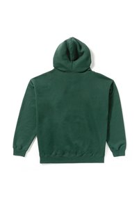 Sudadera verde con un tejido suave y texturizado. Presenta una gran capucha y mangas largas. Sin gráficos ni acentos visibles. Vista trasera mostrada.