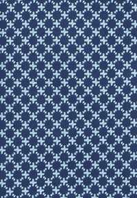 Nawigacyjny materiał w kolorze granatowym z geometrycznym wzorem jasnoniebieskich krzyży i okręgów, charakteryzujący się teksturowanym splotem i równomiernie rozmieszczonymi elementami wzoru.