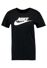 Černé tričko s krátkým rukávem vyrobené z bavlny s kulatým výstřihem. Na hrudi má velké bílé logo Nike. Jednoduchý design.