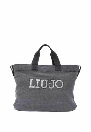 Borsa tote in tessuto grigio con manici neri e logo "LIU·JO" in lettere bianche stile mosaico sulla parte anteriore.
