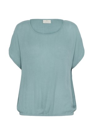 Himbeerblus mit Rundhalsausschnitt, kurzen Ärmeln und lockerer Passform, hergestellt aus einem glatten, leichten Stoff. Mit gerafftem Saum.