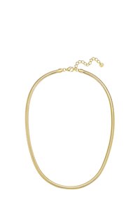 Kulla tooni metallkaelakee, millel on paindlik ümmargune disain. Omab lõksu tüüpi kinnitust ja reguleeritavat ahelat, mis võimaldab pikkust kohandada. Sile tekstuur.