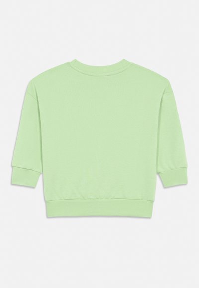 Sweatshirt verde-claro com punhos, barra e gola canelados, visto de costas sobre um fundo branco.