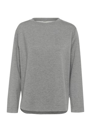 Felpa grigia chiaro a maniche lunghe con colletto rotondo, texture morbida, vestibilità comoda e fessure sui lati dell'orlo per un maggiore comfort.