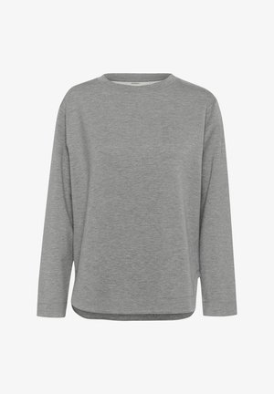 Ljusgrå långärmad sweatshirt med rund halsringning, mjuk textur, avslappnad passform och sidofickor i nederkanten för extra komfort.