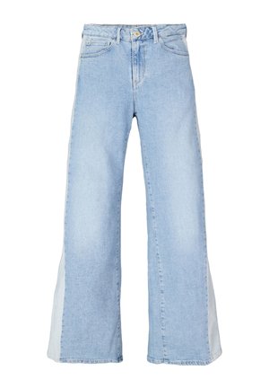Lichtblauwe wijde jeans van denim, met hoge taille, knoopsluiting en contrasterende zijpanelen. Strakke zoom met minimale stiksels.