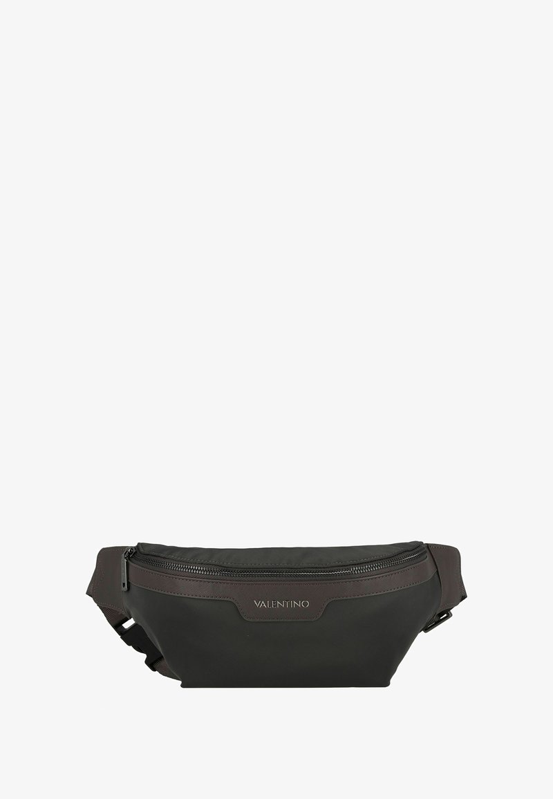 Sac banane noir Valentino avec poche avant zippée et sangle ajustable.