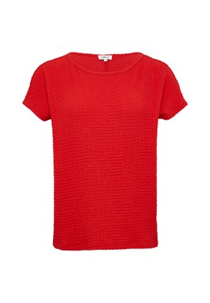 Rode T-shirt met korte mouwen, gemaakt van een gestructureerde, geribbelde stof, met een ronde halslijn en een relaxte pasvorm.