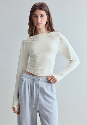 Stradivarius, LONG SLEEVE RUCHED TOP - T-shirt à manches longues - beige