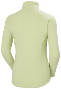 Jasnozielona polarowa kurtka z wysokim kołnierzem, długimi rękawami i bocznymi szwami. Miękka tekstura i dopasowany krój bez widocznych zapięć.