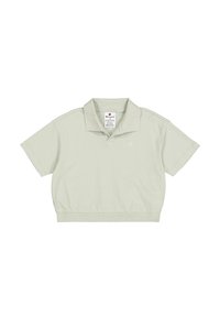 Hellgrünes, kurzes Poloshirt aus weicher Baumwolle. Mit klassischem Kragen, kurzen Ärmeln und kleinem Logo auf der linken Brust.