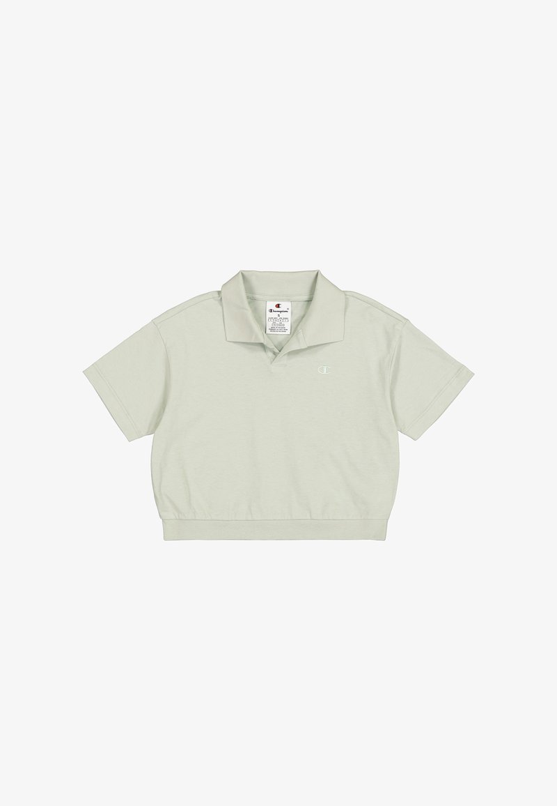 Hellgrünes, kurzes Poloshirt aus weicher Baumwolle. Mit klassischem Kragen, kurzen Ärmeln und kleinem Logo auf der linken Brust.