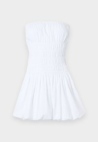 Λευκό strapless φόρεμα με smocked κορσέ και φούστα που φ flare. Κατασκευασμένο από ελαφρύ βαμβάκι, έχει αισθητική λεία υφή και χαλαρή εφαρμογή.