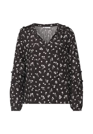 Street One, LANGARM BLUSE MIT SPLIT NECK UND RÜSCHEN - Blouse - black coffee