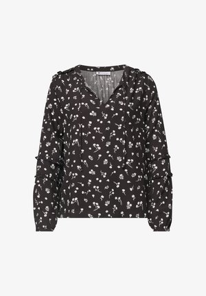 Street One, LANGARM BLUSE MIT SPLIT NECK UND RÜSCHEN - Blouse - black coffee