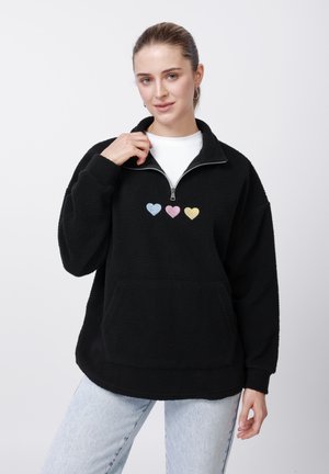 HEART EMBROIDERY TEDDY QUARTER ZIP SWEATER - Sweat polaire - black